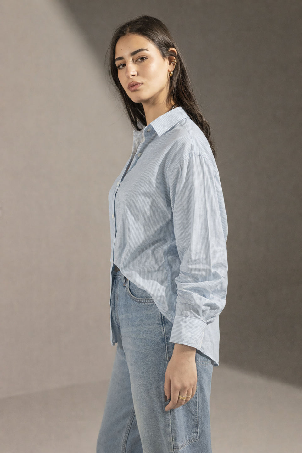 Blue Patterned Striped Cuff Shirt