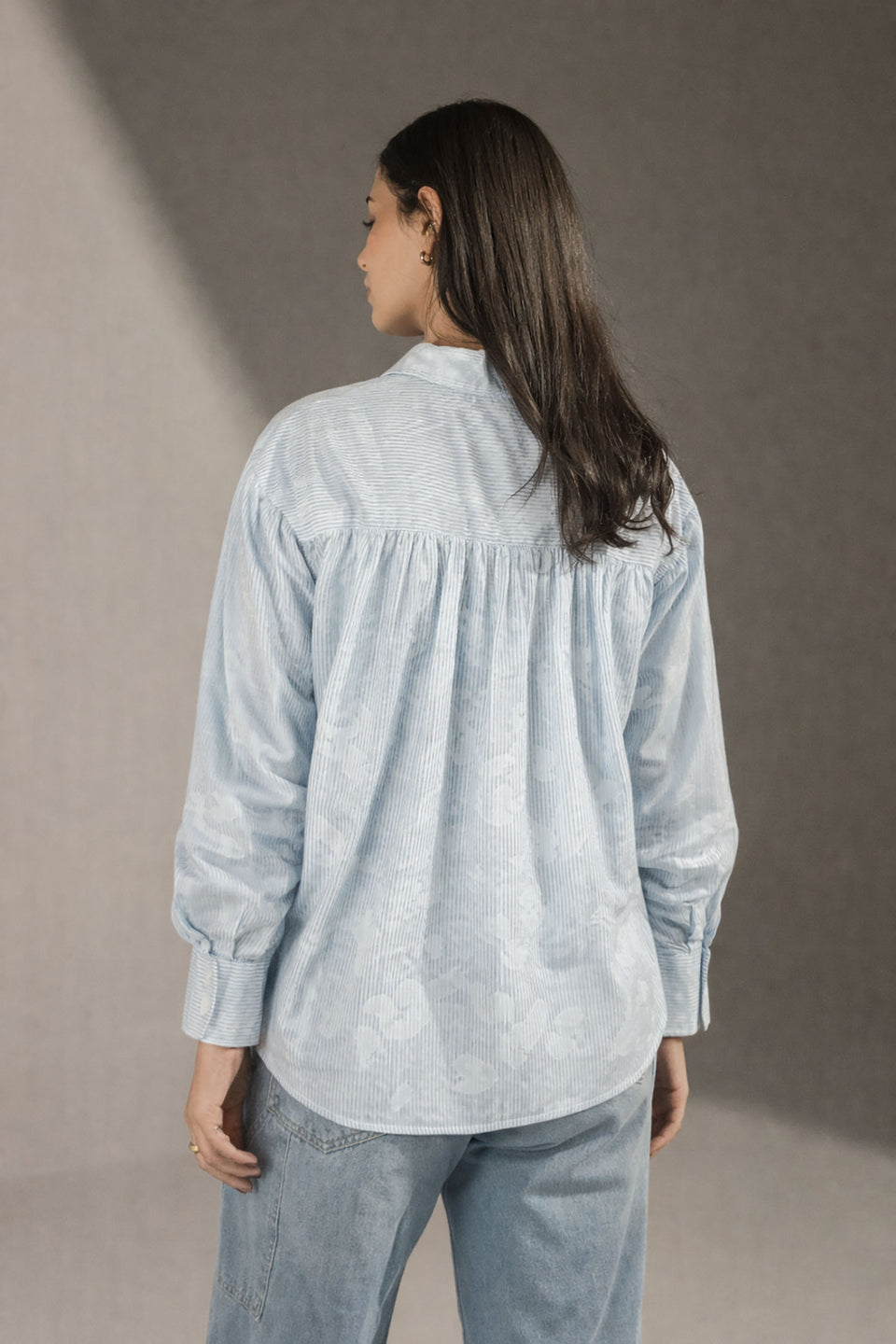 Blue Patterned Striped Cuff Shirt