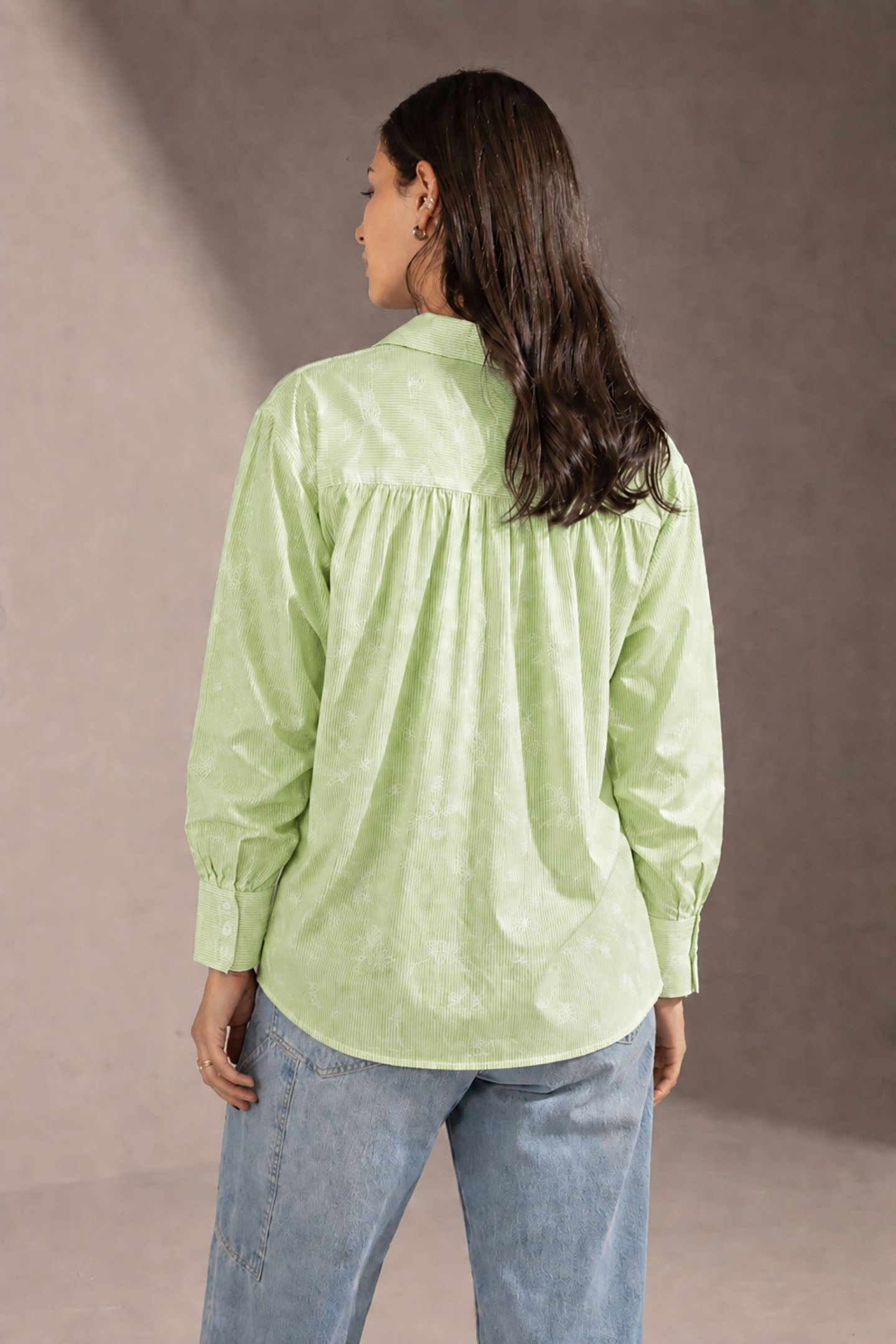 Lime Patterned Striped Cuff Shirt