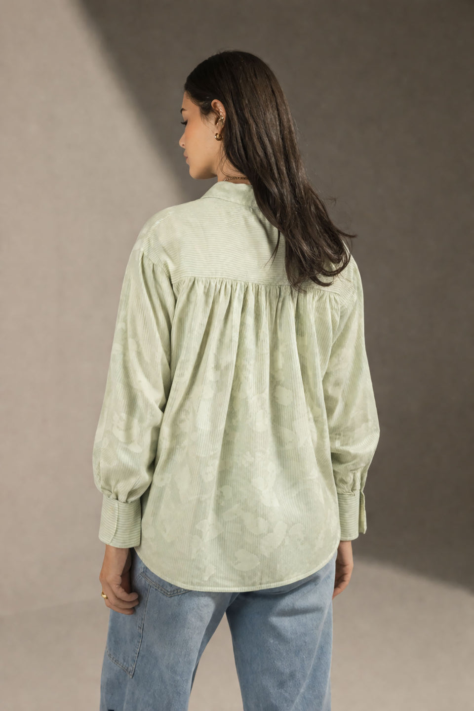 Mint Patterned Striped Cuff Shirt