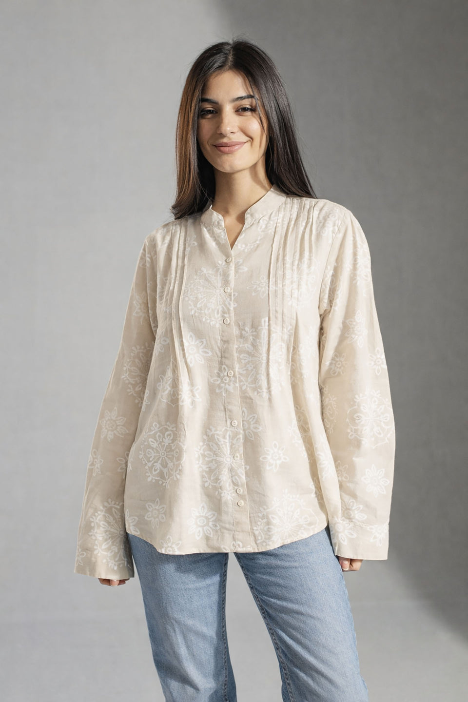 Beige Floral Printed Blouse