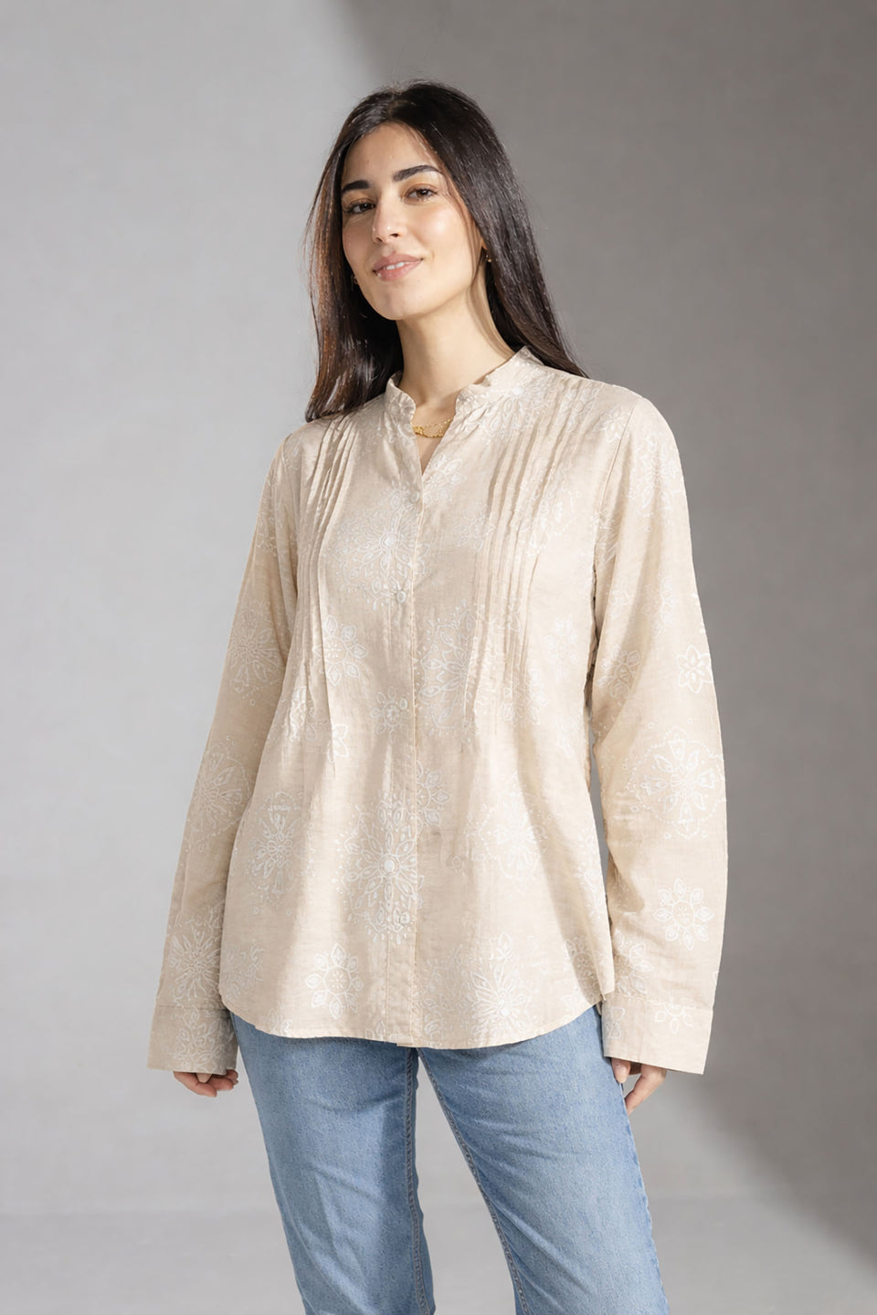 Beige Floral Printed Blouse