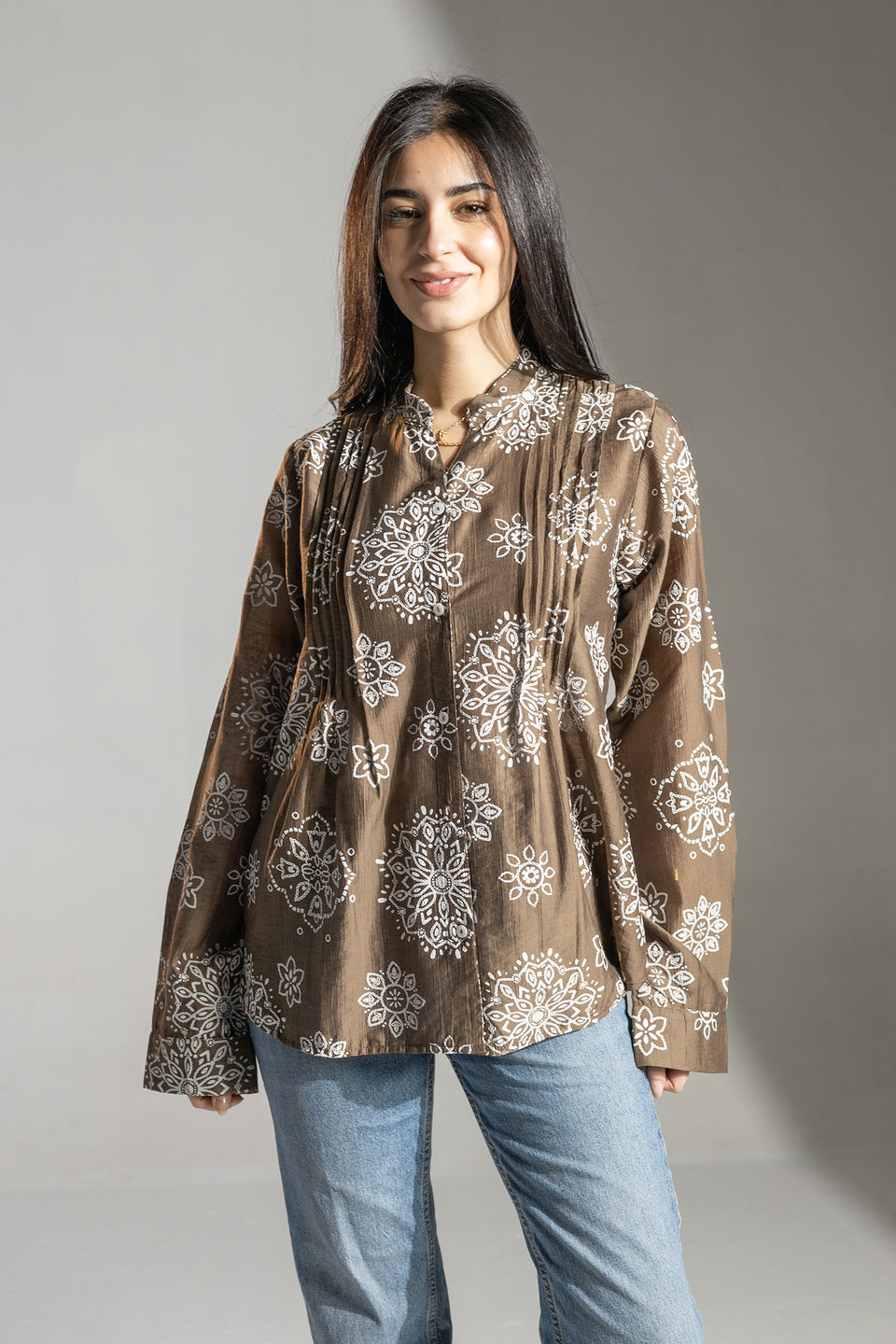 Brown Floral Printed Blouse