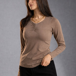 Coffe Ruched Long Sleeve Top