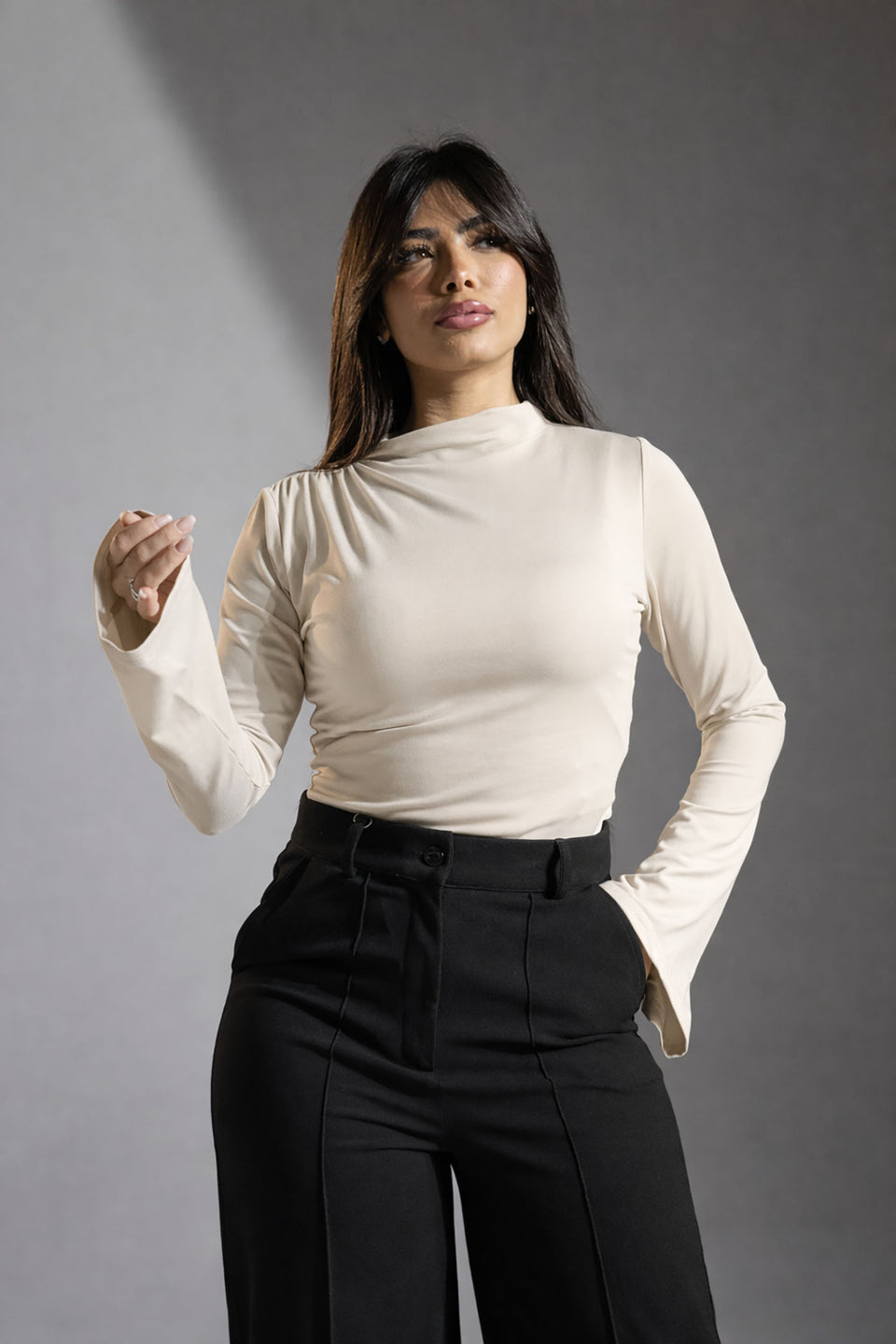 Off White Flared Sleeves Polyamide Top