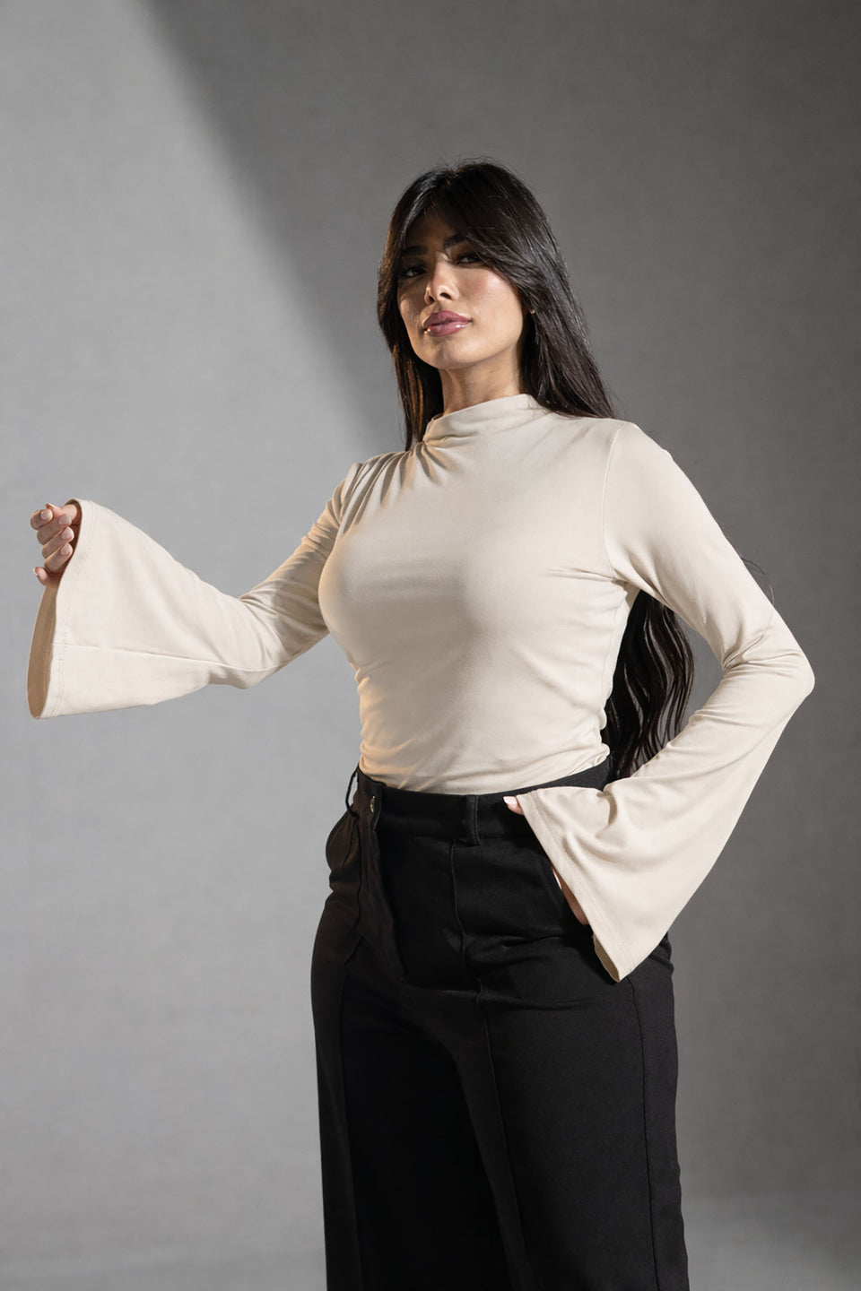 Off White Flared Sleeves Polyamide Top