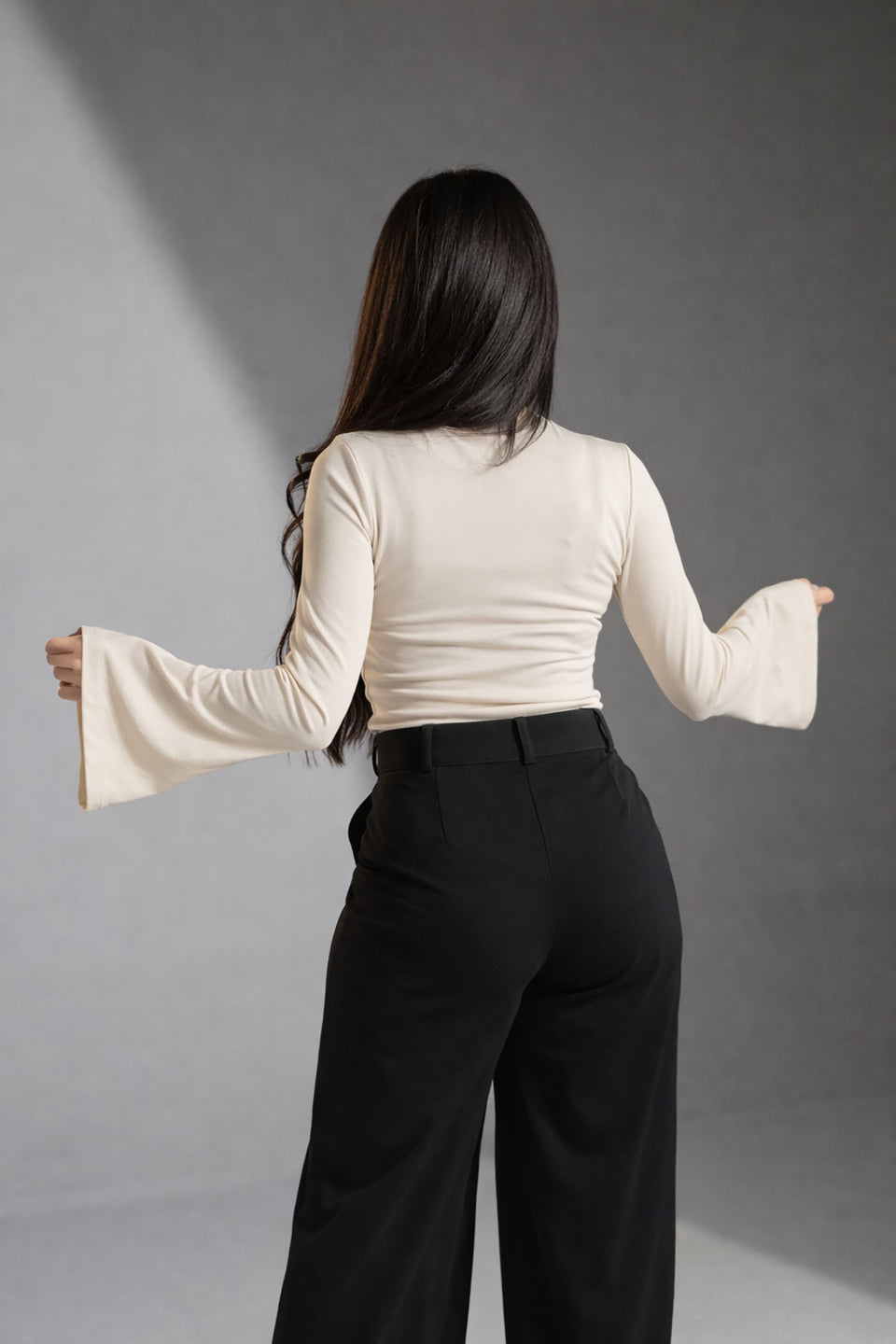 Off White Flared Sleeves Polyamide Top