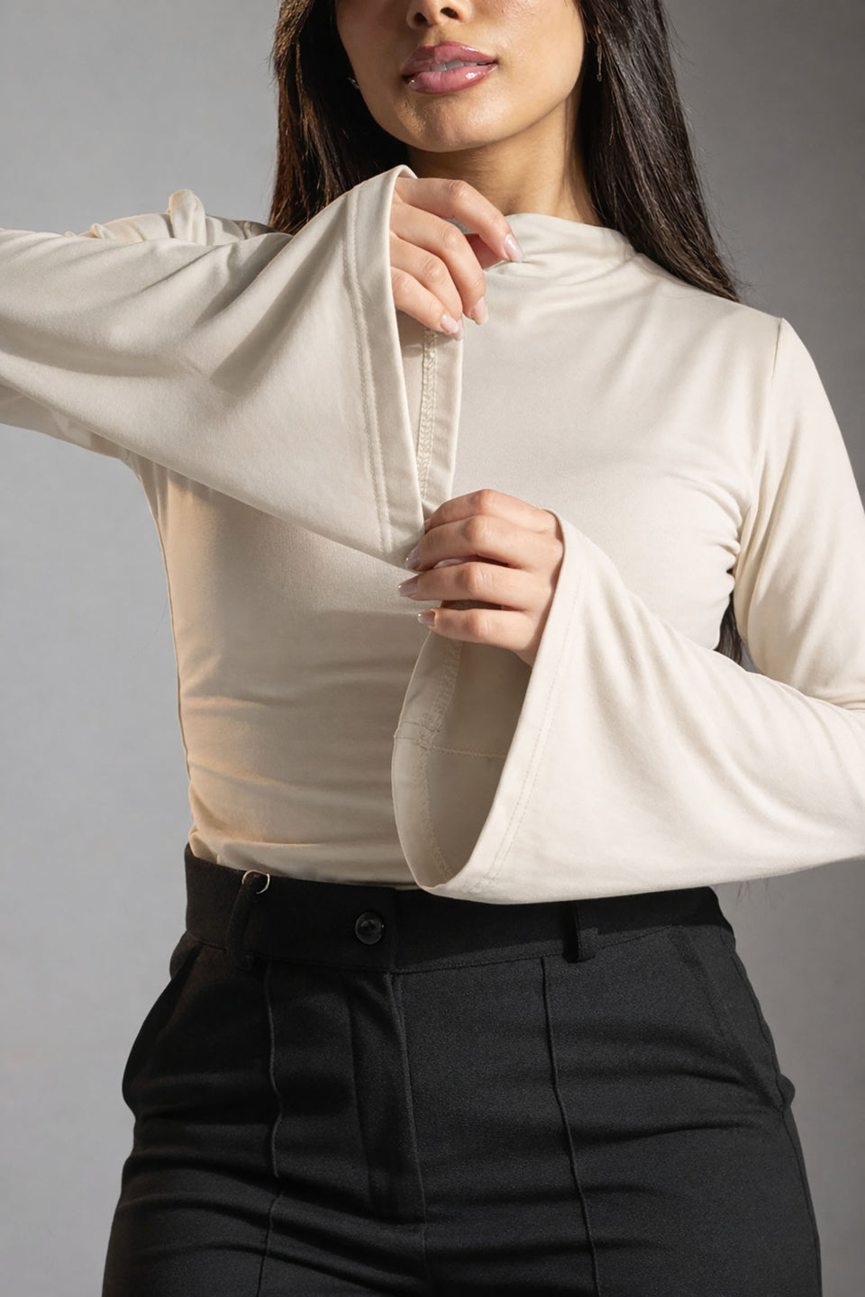 Off White Flared Sleeves Polyamide Top