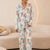 White Floral Satin Pajama Set