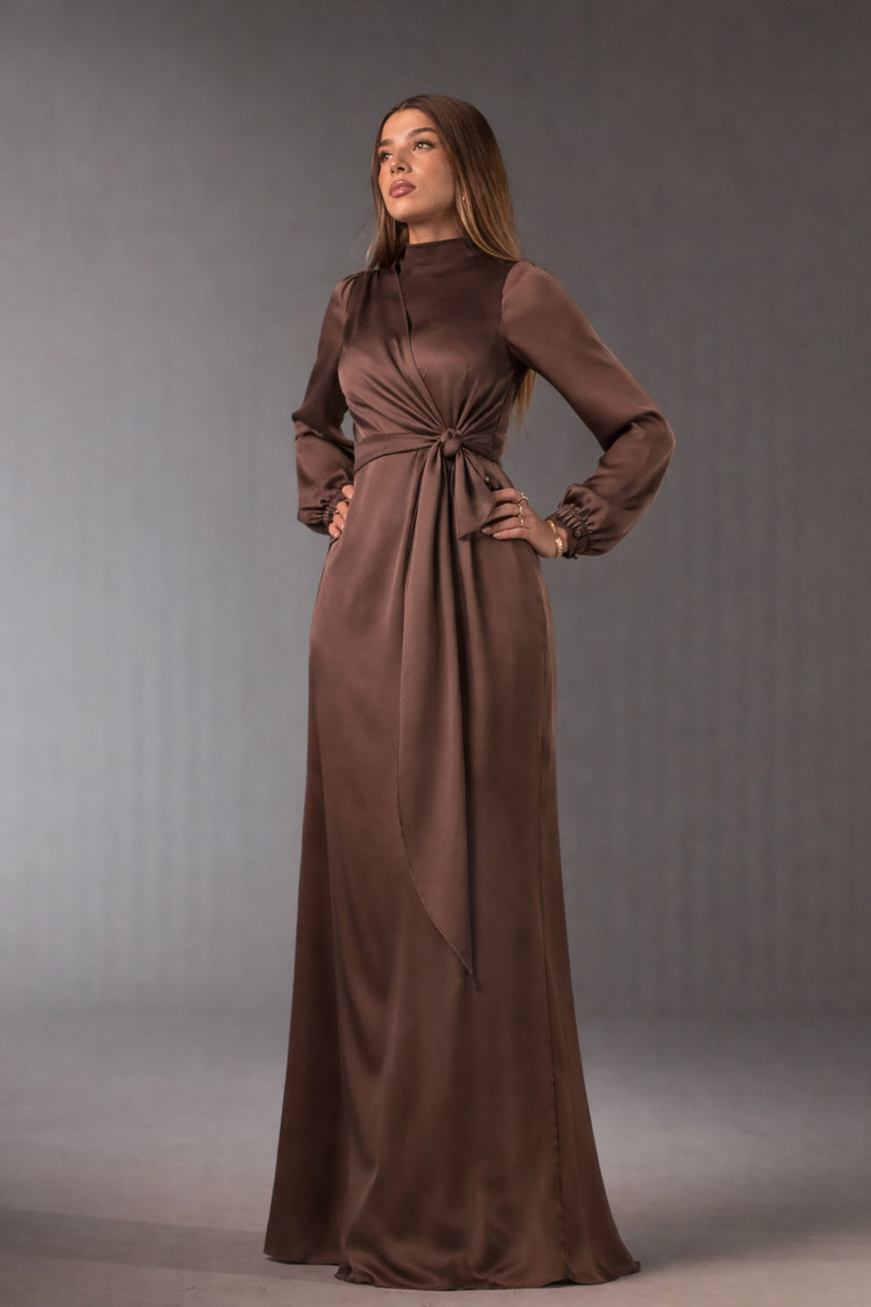 Brown Wrap Satin Blouse