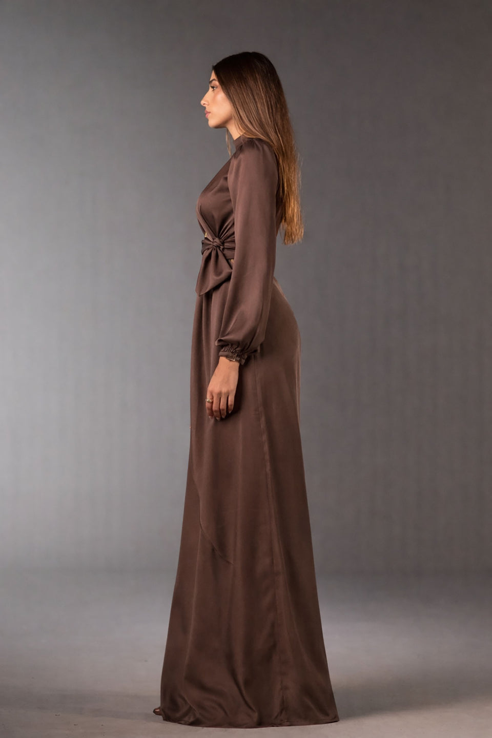 Brown Wrap Satin Blouse