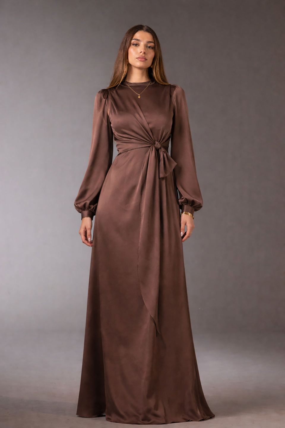 Brown Wrap Satin Blouse