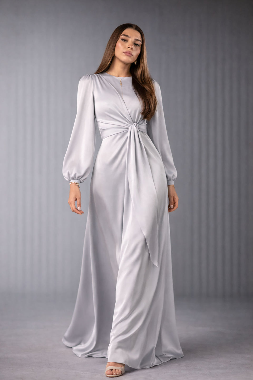 Grey Wrap Satin Blouse