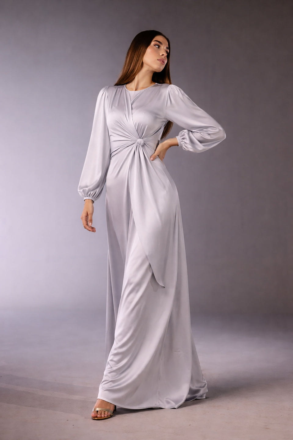 Grey Wrap Satin Blouse