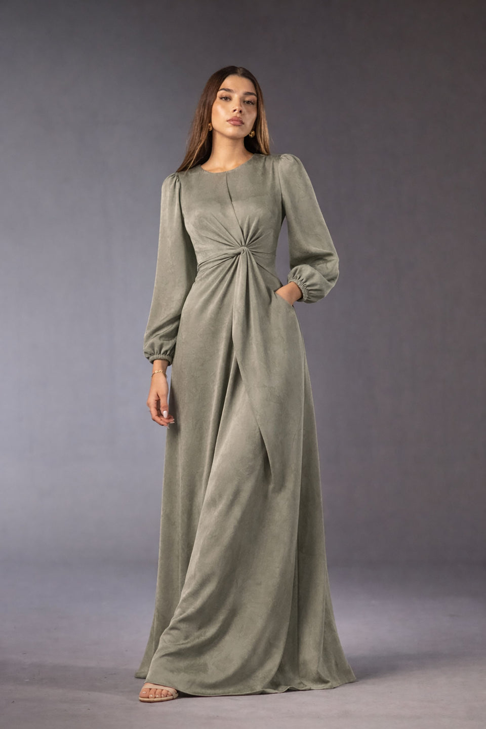 Olive Wrap Satin Blouse