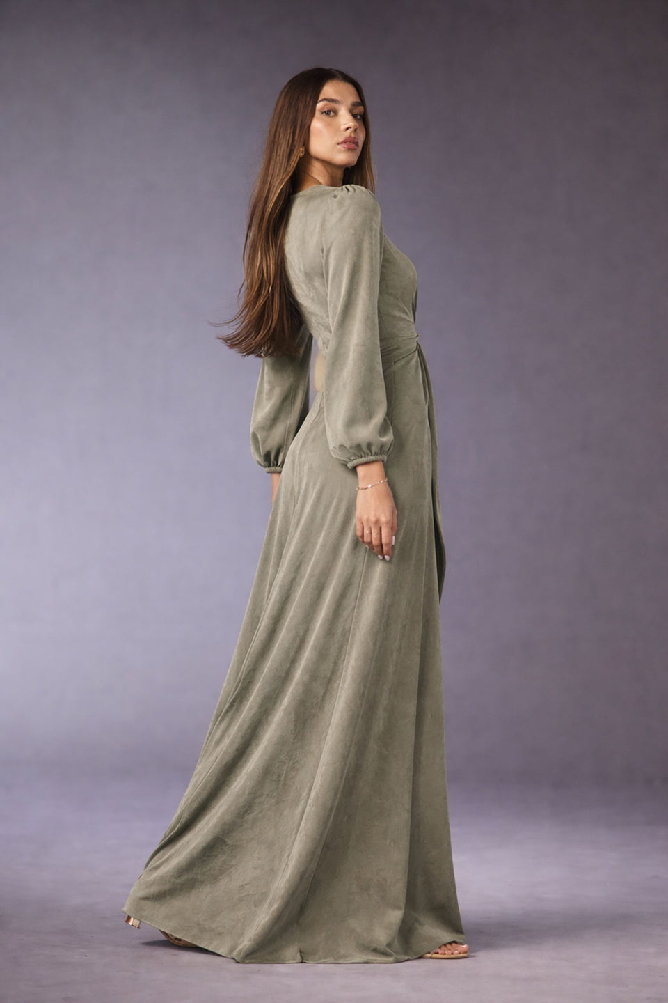 Olive Wrap Satin Blouse