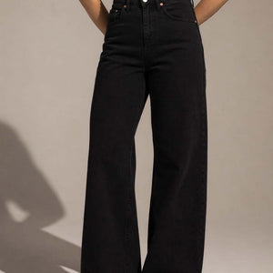 Black Mid Rise Wide leg Jeans