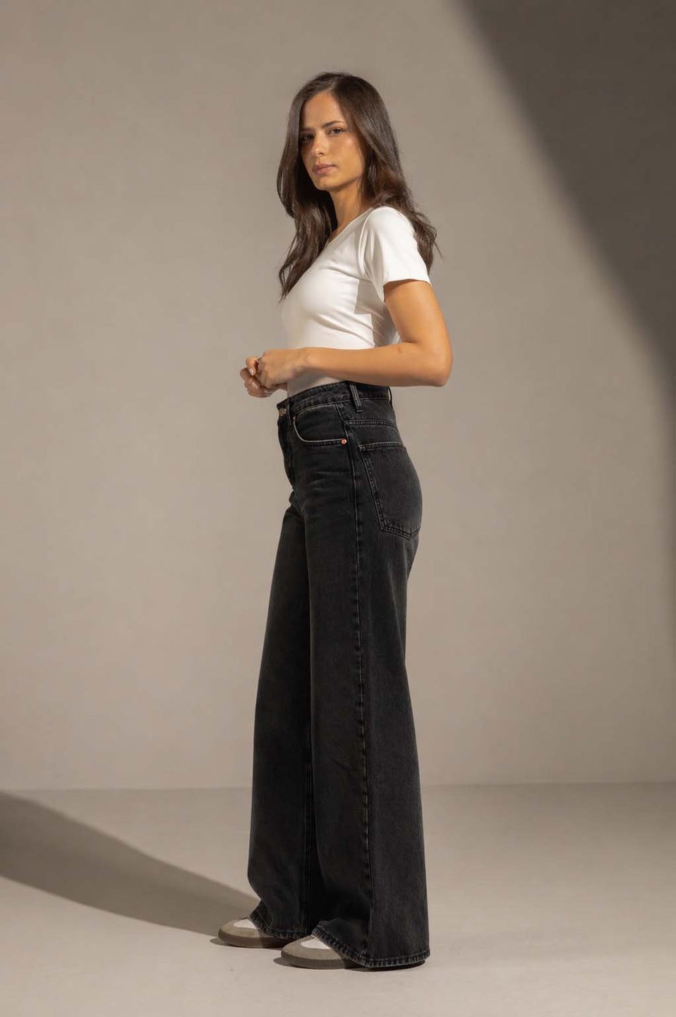 Black Mid Rise Wide leg Jeans