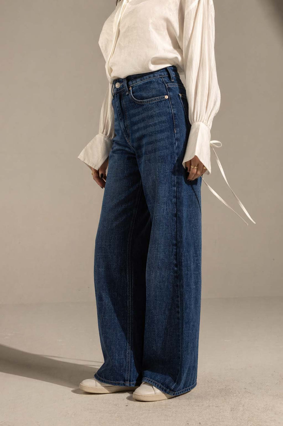Navy Mid Rise Wide leg Jeans