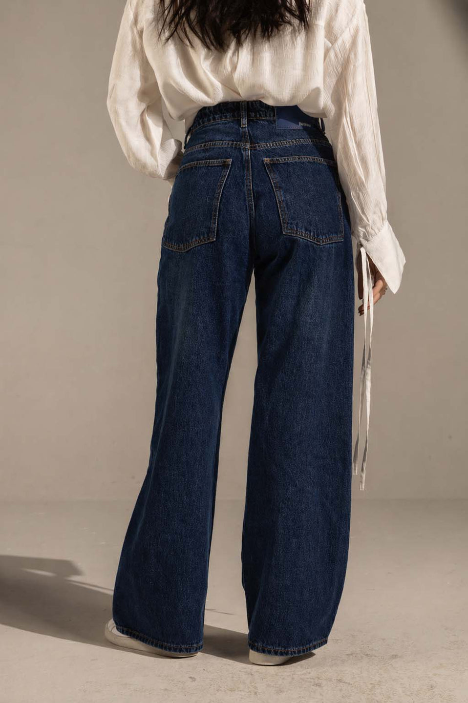 Navy Mid Rise Wide leg Jeans
