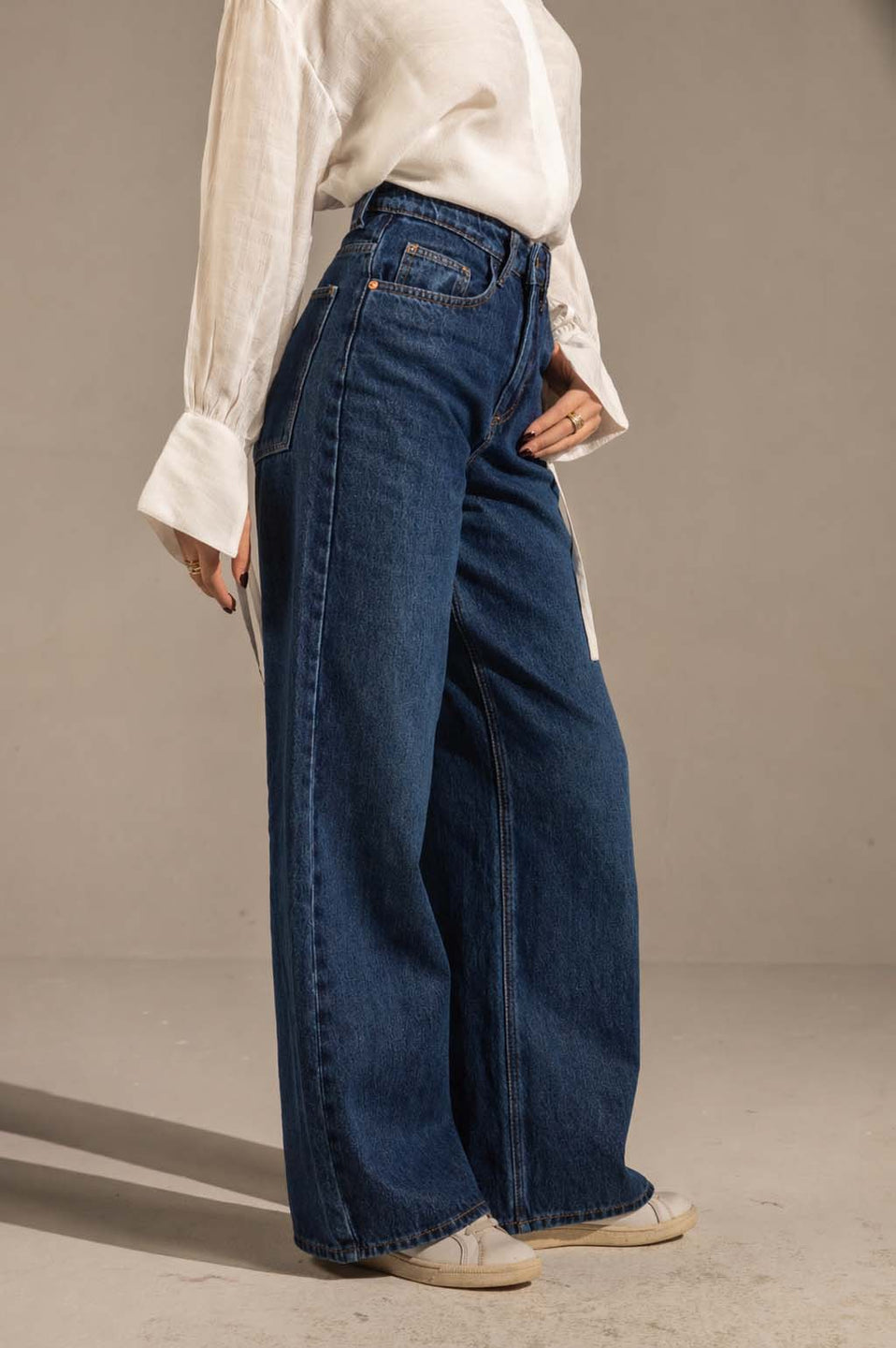 Navy Mid Rise Wide leg Jeans