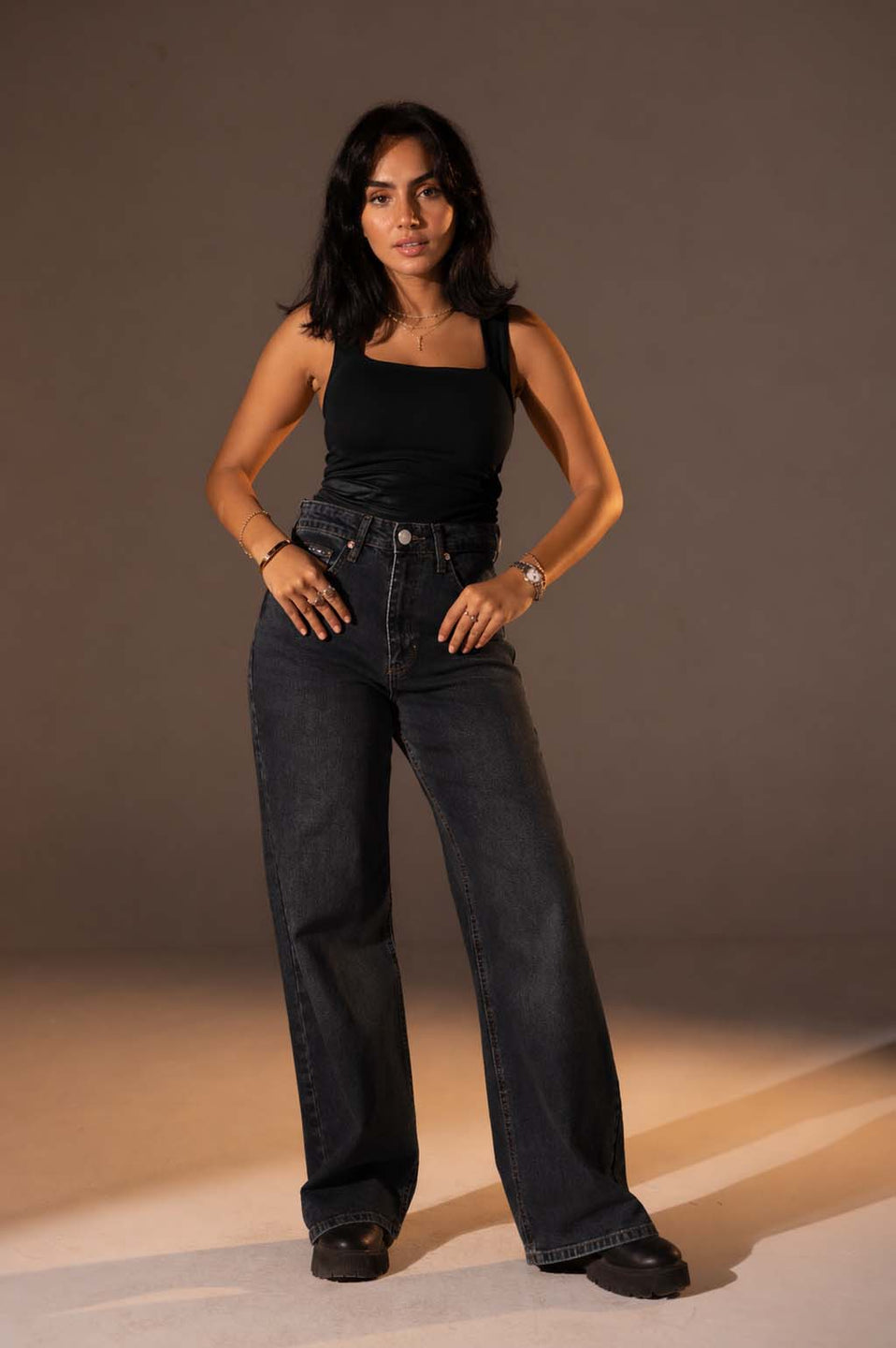 Black High-Waist Wide-Leg Jeans