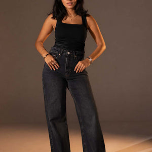 Black High-Waist Wide-Leg Jeans