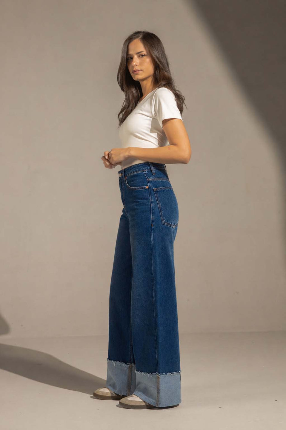 Dark Jeans Raw Hem High-Waist Wide-Leg Jeans