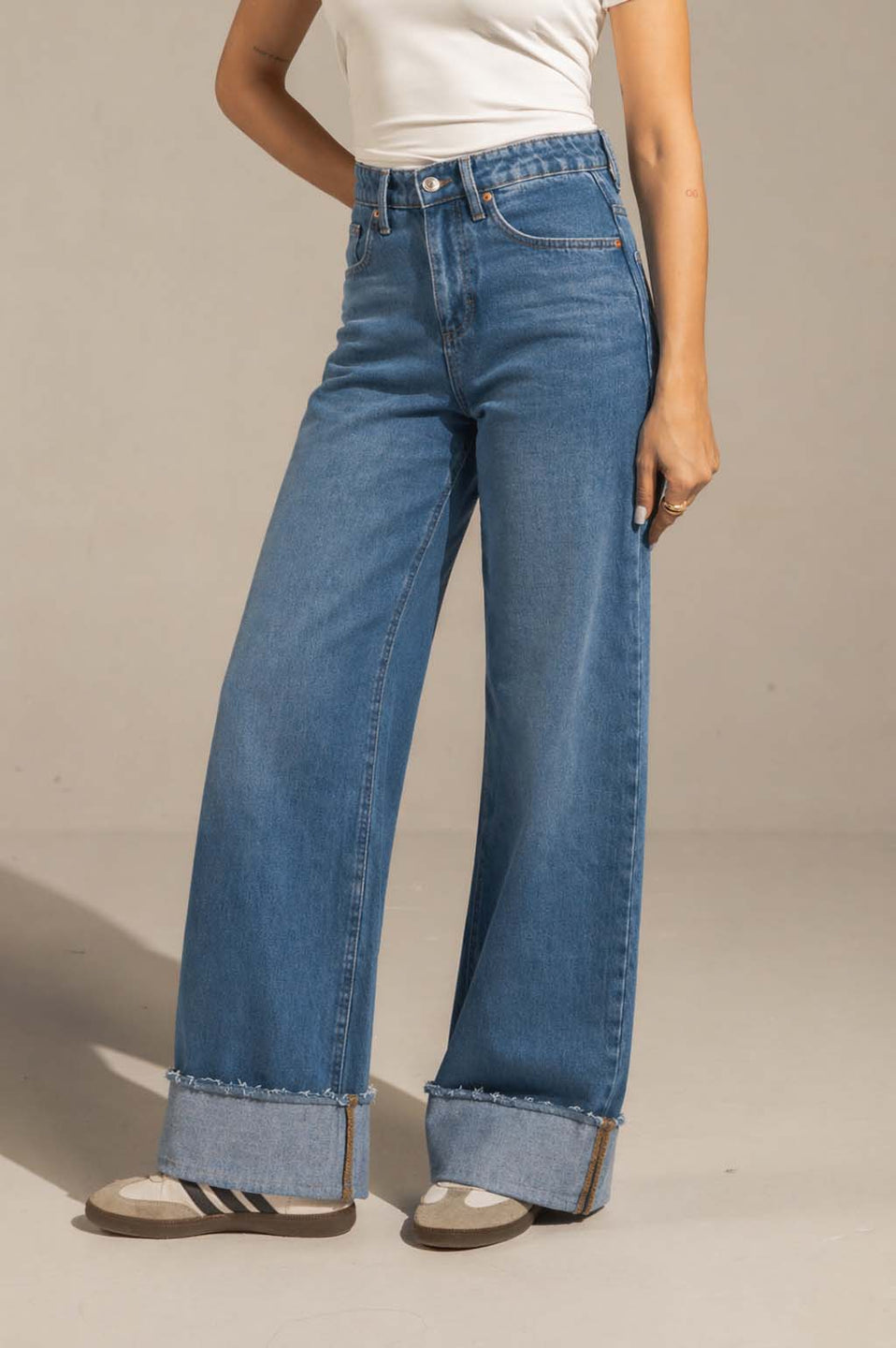 Jeans Raw Hem High-Waist Wide-Leg Jeans