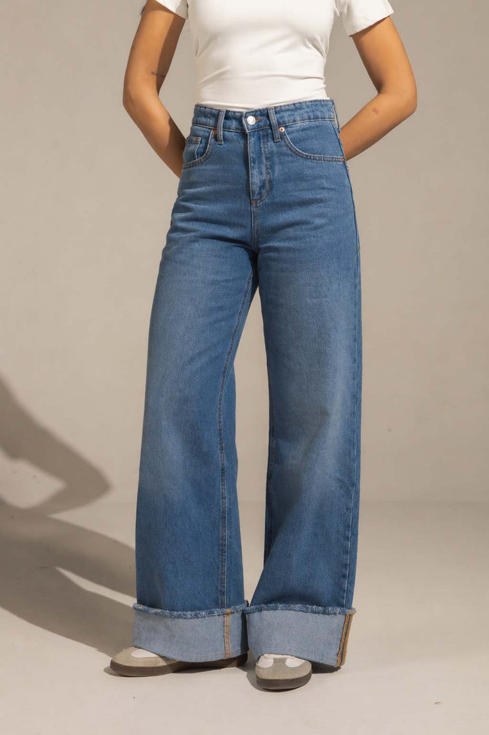 Jeans Raw Hem High-Waist Wide-Leg Jeans