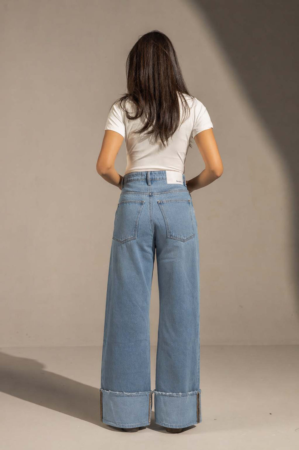 Light Jeans Raw Hem High-Waist Wide-Leg Jeans