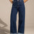 Navy Raw Hem High-Waist Wide-Leg Jeans
