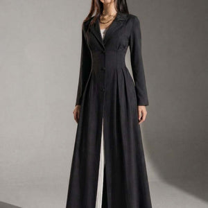 Black Pinstriped TR Tied Back Dress