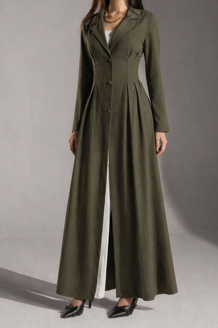 Olive Pinstriped TR Tied Back Dress