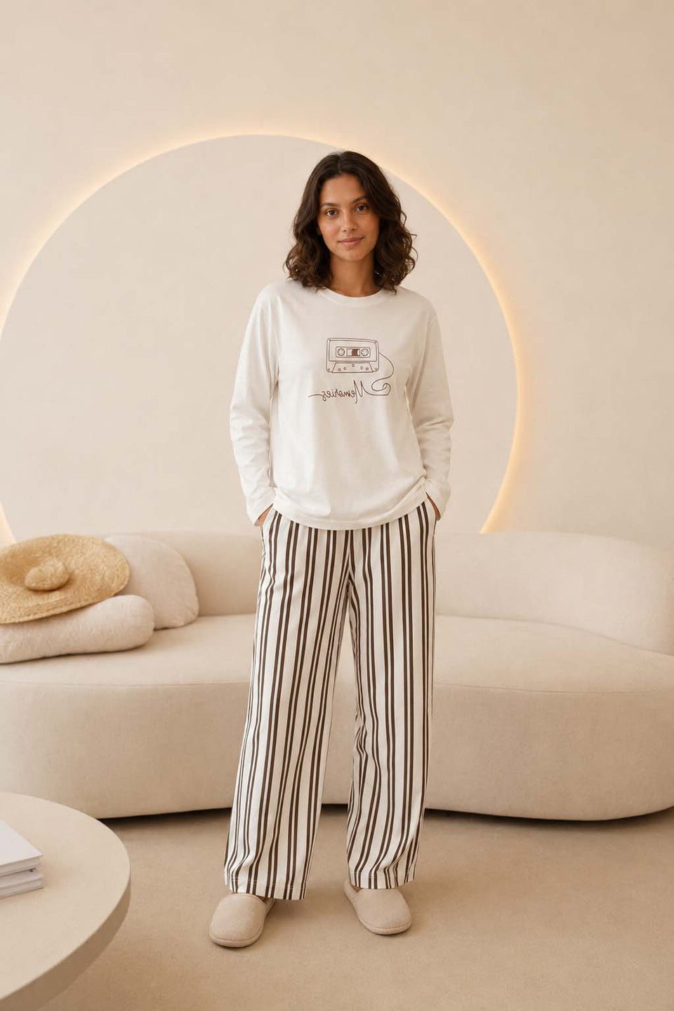 Brown Striped Lounge Pajama Set