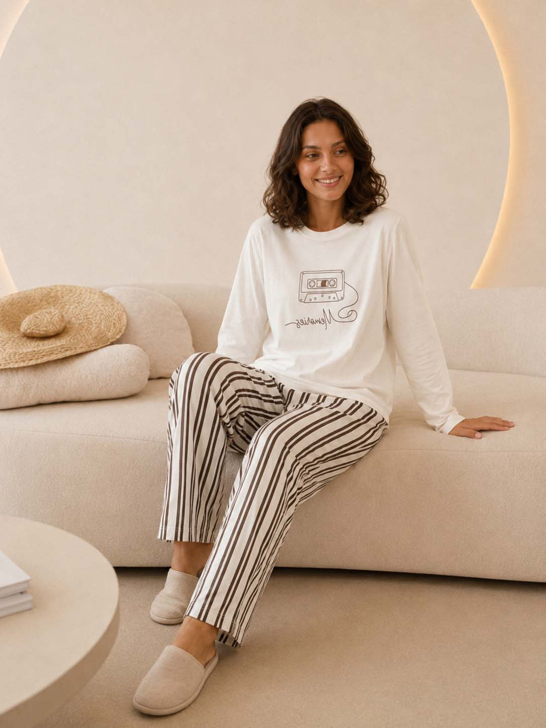 Brown Striped Lounge Pajama Set