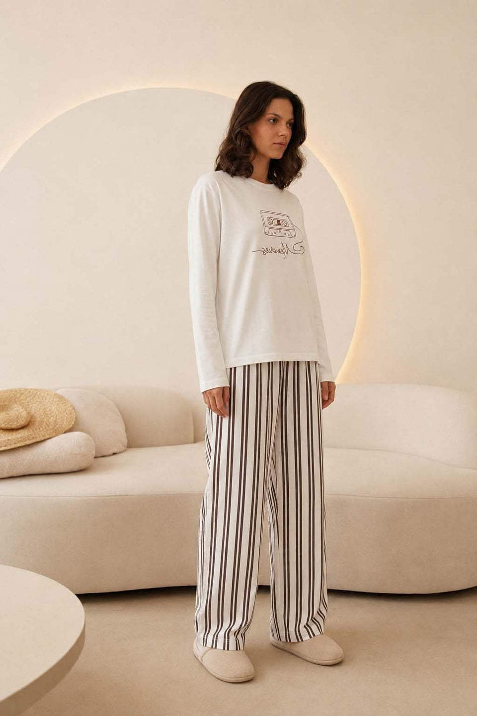 Brown Striped Lounge Pajama Set