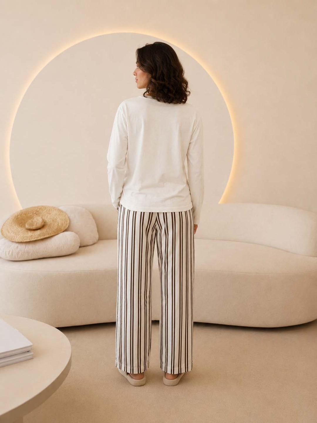 Brown Striped Lounge Pajama Set