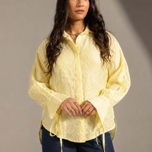 Yellow Textured Embroidered Blouse