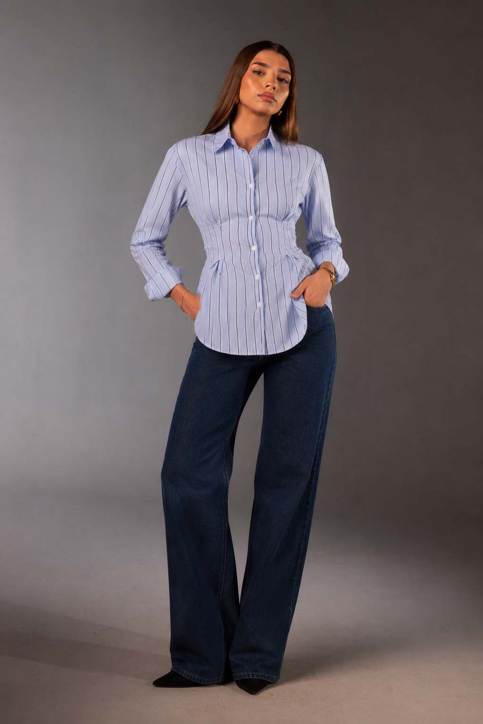 Blue Striped Tie-Back Shirt