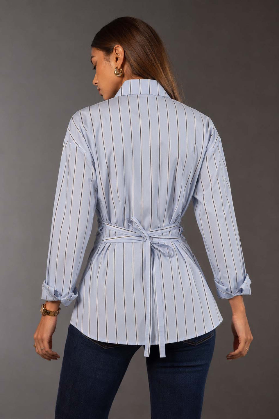 Blue Striped Tie-Back Shirt