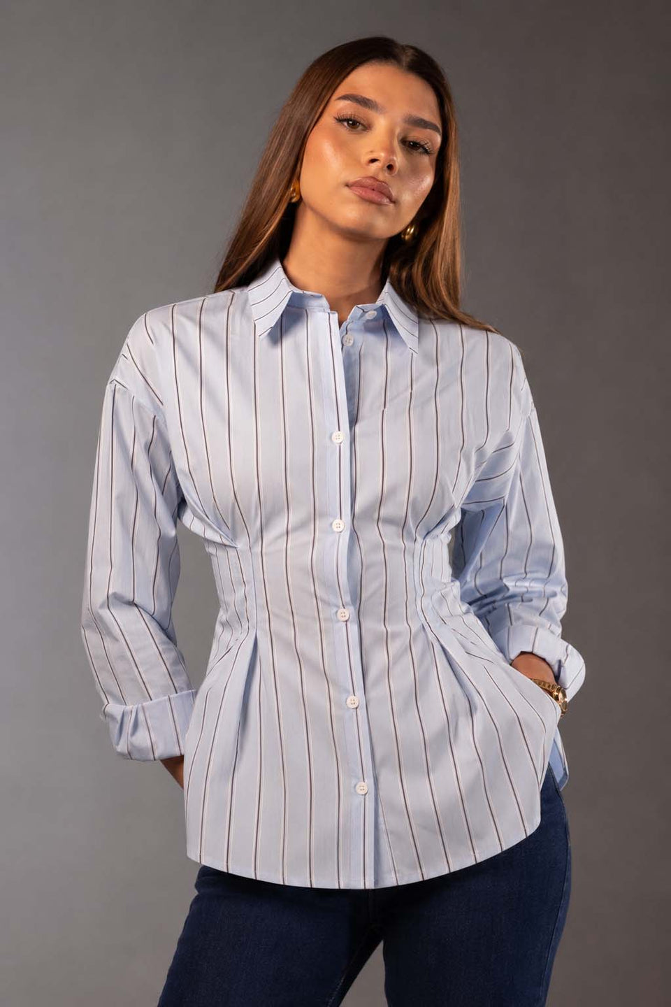 Blue Striped Tie-Back Shirt