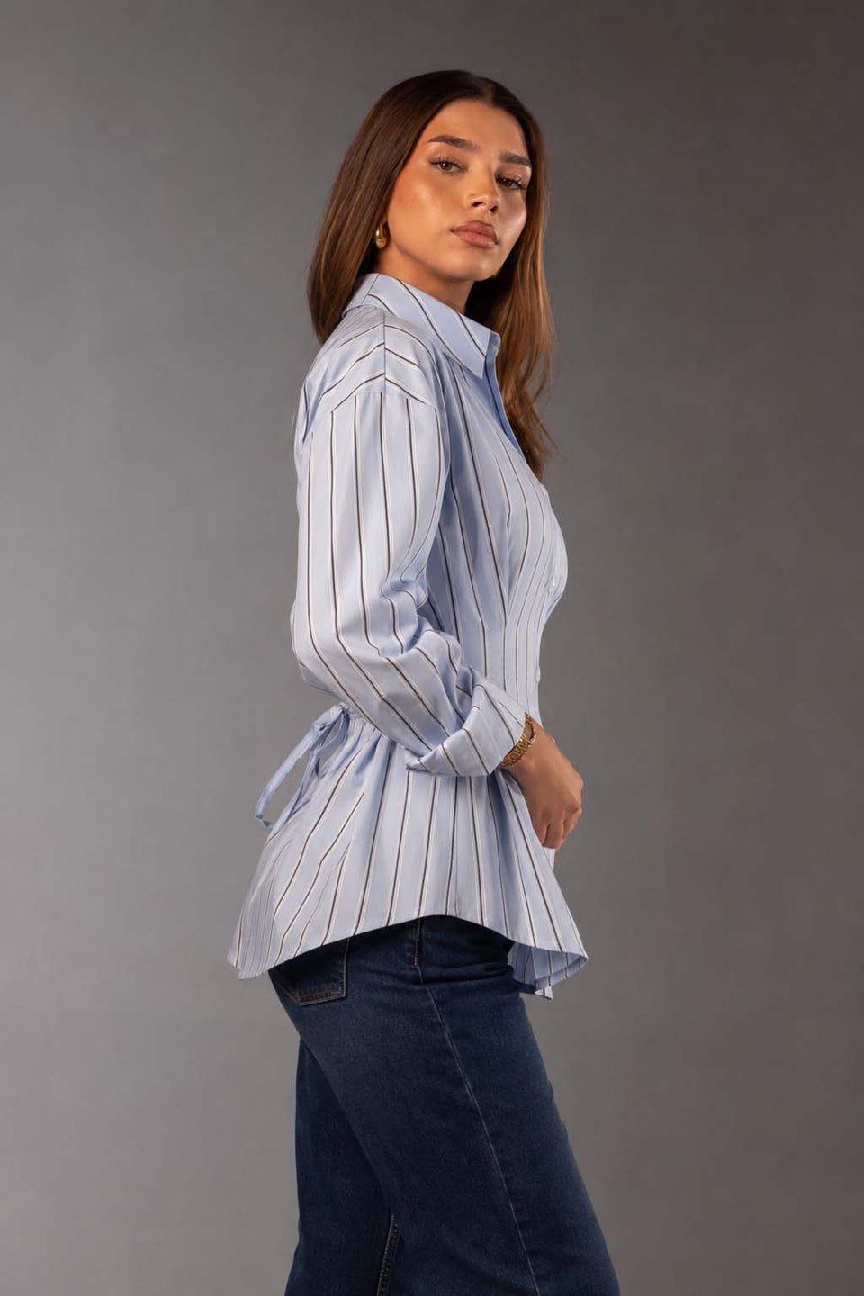 Blue Striped Tie-Back Shirt