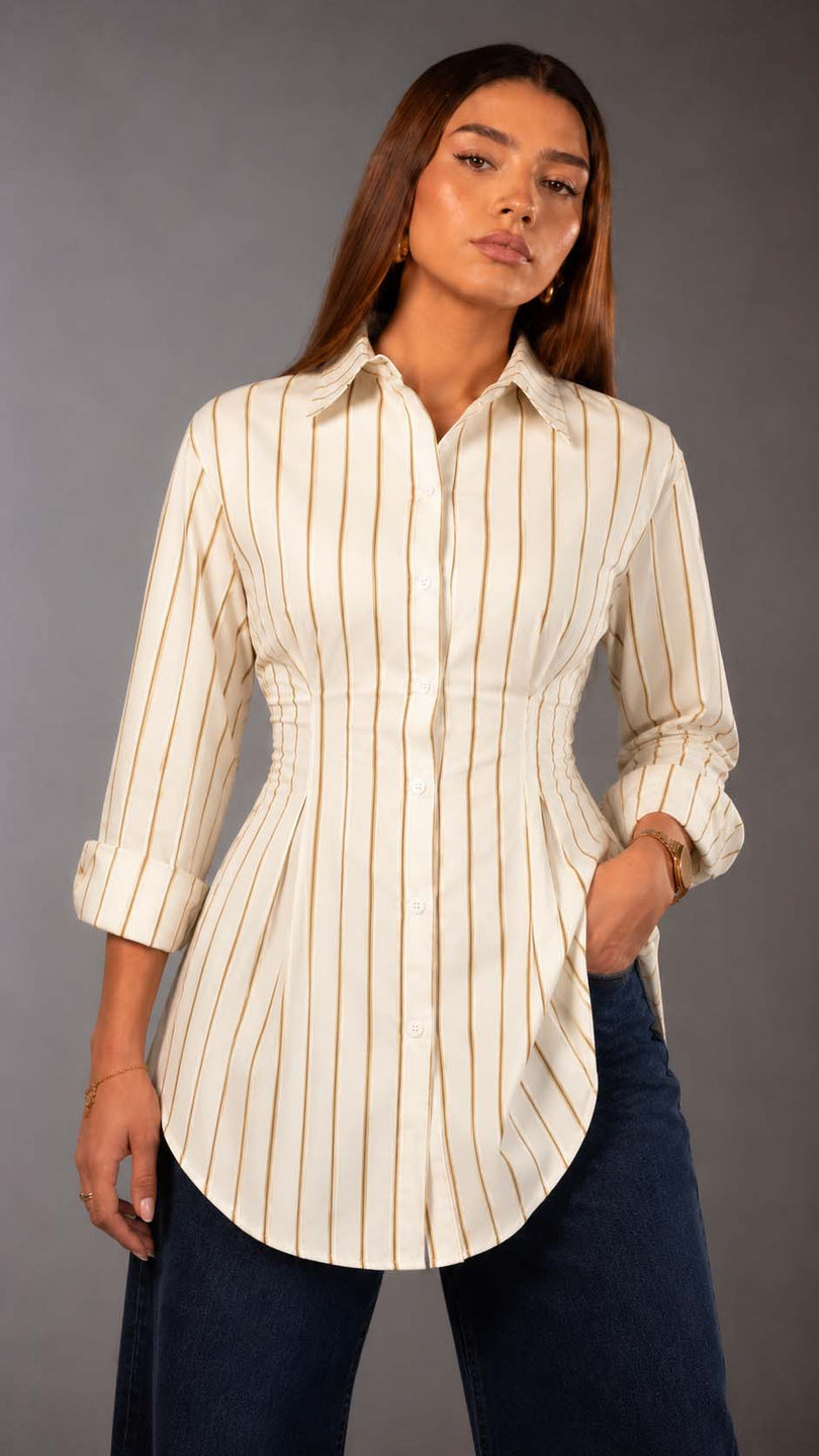 Camel Striped Tie-Back Shirt