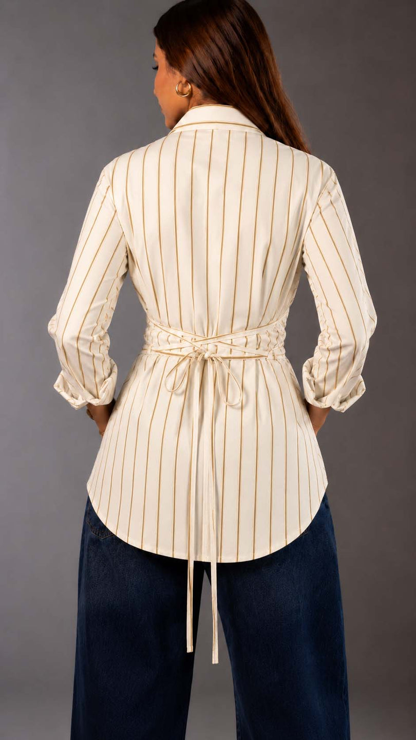 Camel Striped Tie-Back Shirt