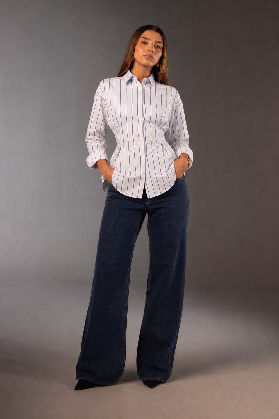 White Striped Tie-Back Shirt