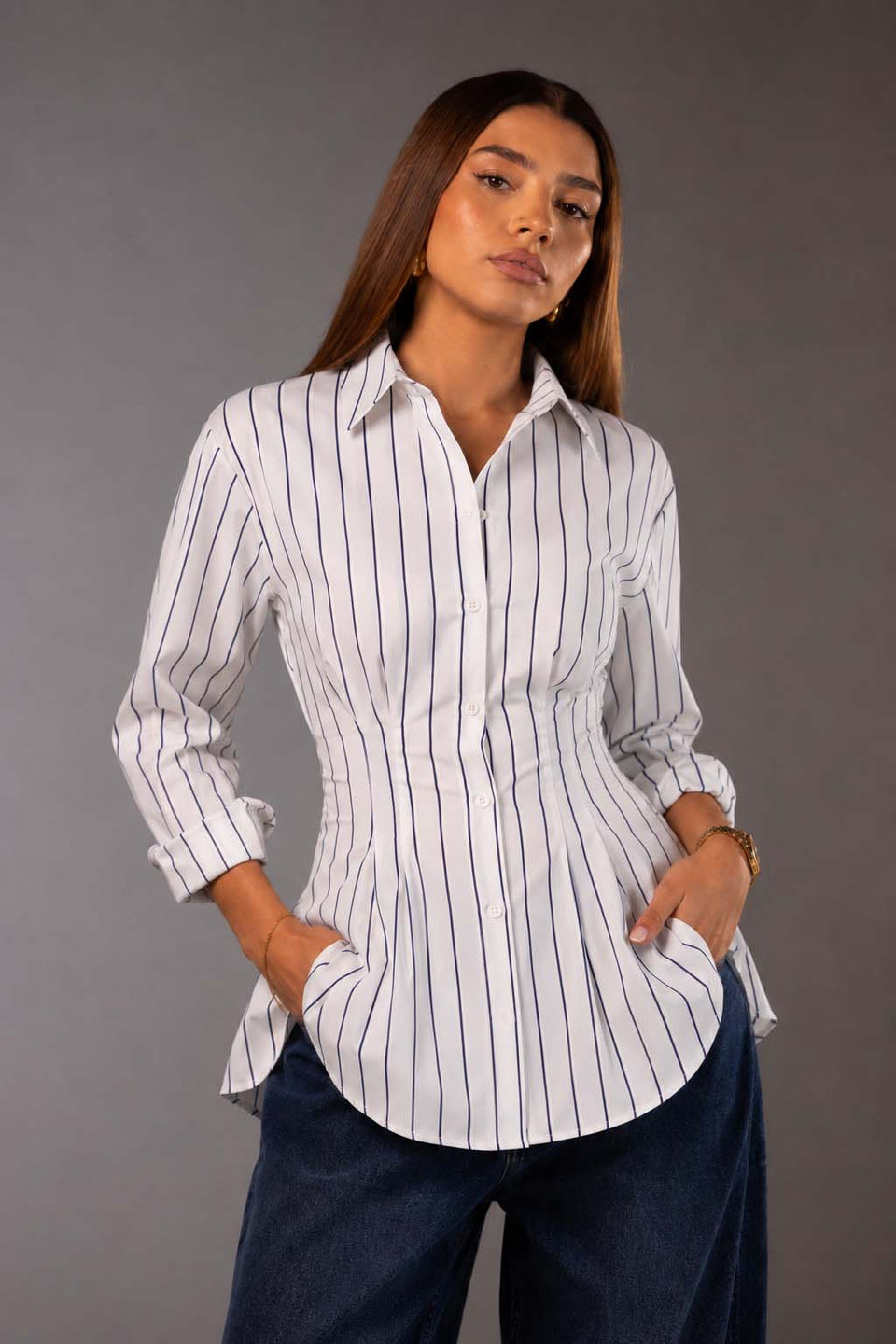 White Striped Tie-Back Shirt