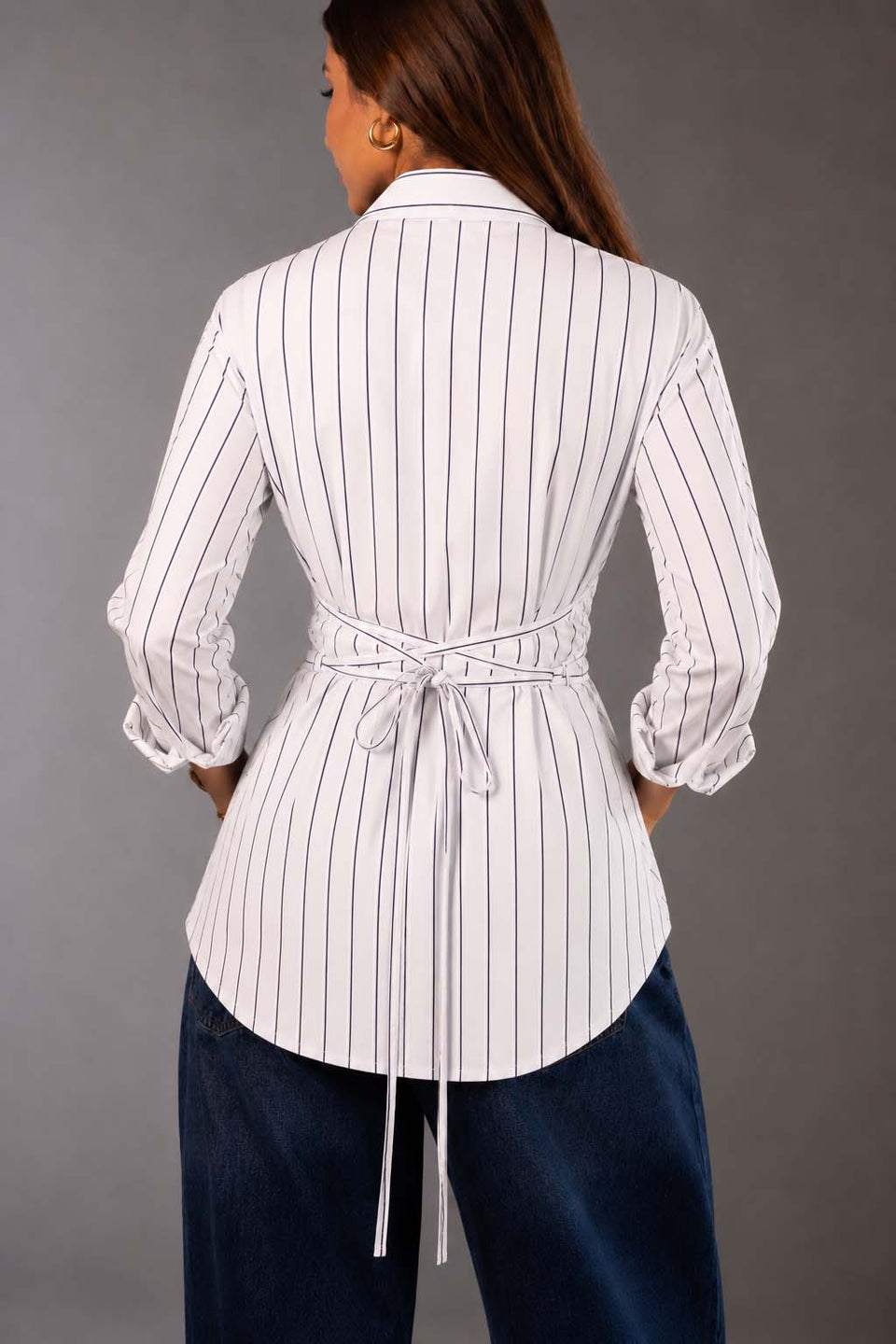 White Striped Tie-Back Shirt