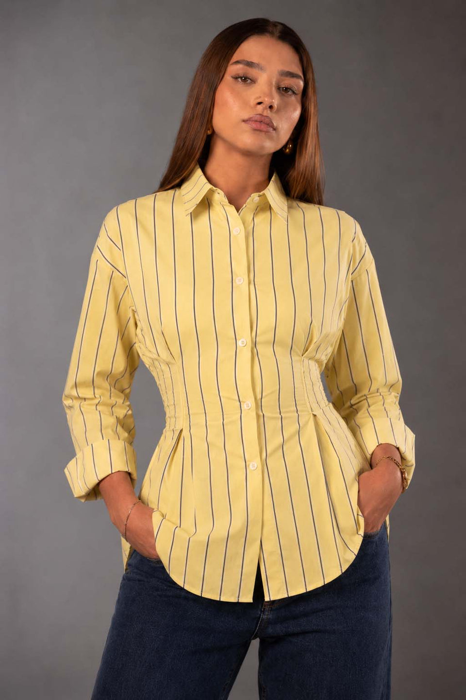 Yellow Striped Tie-Back Shirt
