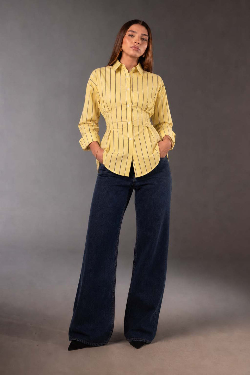 Yellow Striped Tie-Back Shirt